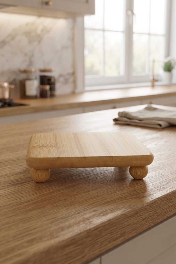 Bambu Top Ayaklı Kare Sunum Altlığı 11x11x3 cm – Doğal Ahşap Kahve Sunumluğu, Mumluk Altlığı, Dekoratif Servis Standı, Tekli Bambu Sunum Tabağı