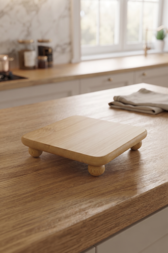 Bambu Top Ayaklı Kare Sunum Altlığı 11x11x3 cm – Doğal Ahşap Kahve Sunumluğu, Mumluk Altlığı, Dekoratif Servis Standı, Tekli Bambu Sunum Tabağı