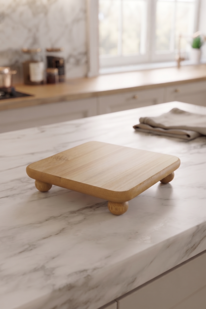 Bambu Top Ayaklı Kare Sunum Altlığı 11x11x3 cm – Doğal Ahşap Kahve Sunumluğu, Mumluk Altlığı, Dekoratif Servis Standı, Tekli Bambu Sunum Tabağı
