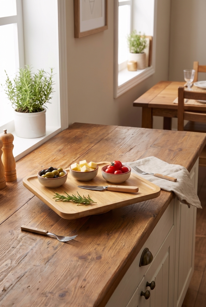 Ayaklı Kare Bambu Sunumluk 25x25 cm Dekoratif Sunum Standı Pasta Standı Kahvaltılık Meyvelik Servis Tabağı