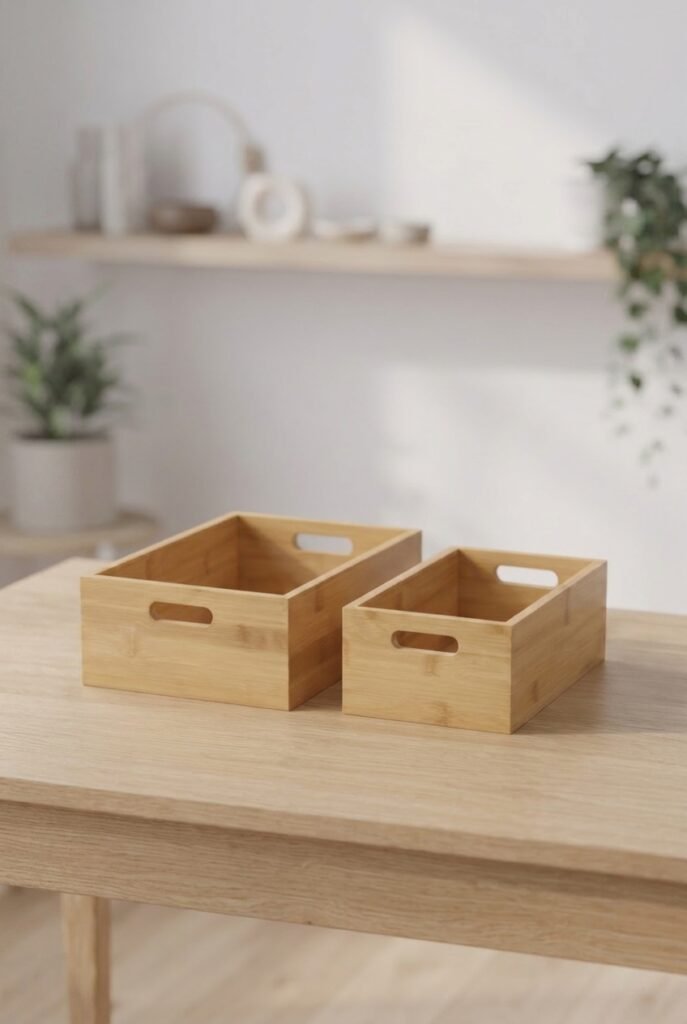 2'li Bambu Düzenleyici Organizer Sepet Seti | Ahşap Çok Amaçlı Düzenleme Kutusu | Mutfak, Banyo, Dolap ve Ofis Organizer
