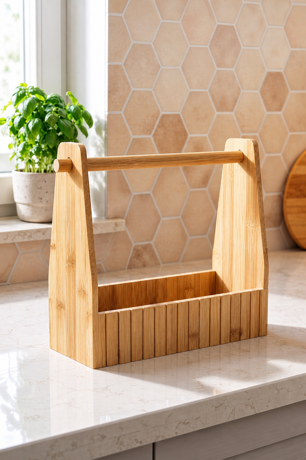 Bambu Kağıt Havluluk ve Peçetelik Organizer 26,5x10x25 cm – Çok Amaçlı Mutfak Düzenleyici, Ahşap Tezgah Üstü Saklama Rafı, Bambu Organizer Standı