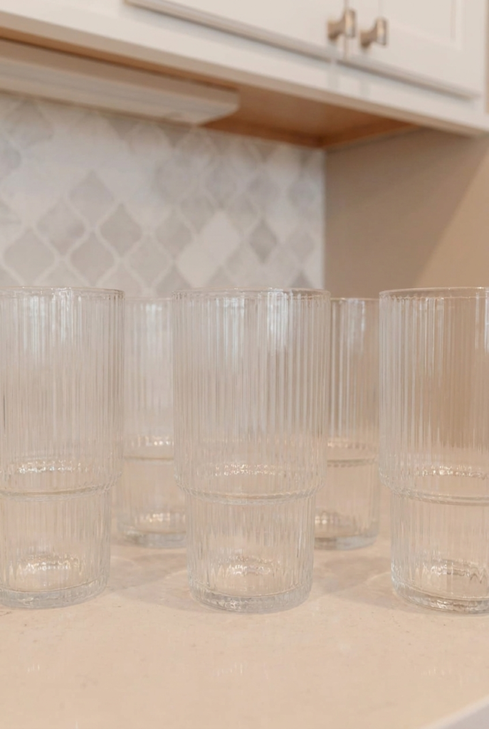 6'lı Borosilikat Cam Bardak Seti İnce Çizgili Şeffaf Su Bardağı Meşrubat Bardağı Modern Cam Bardak Takımı 7x12 cm