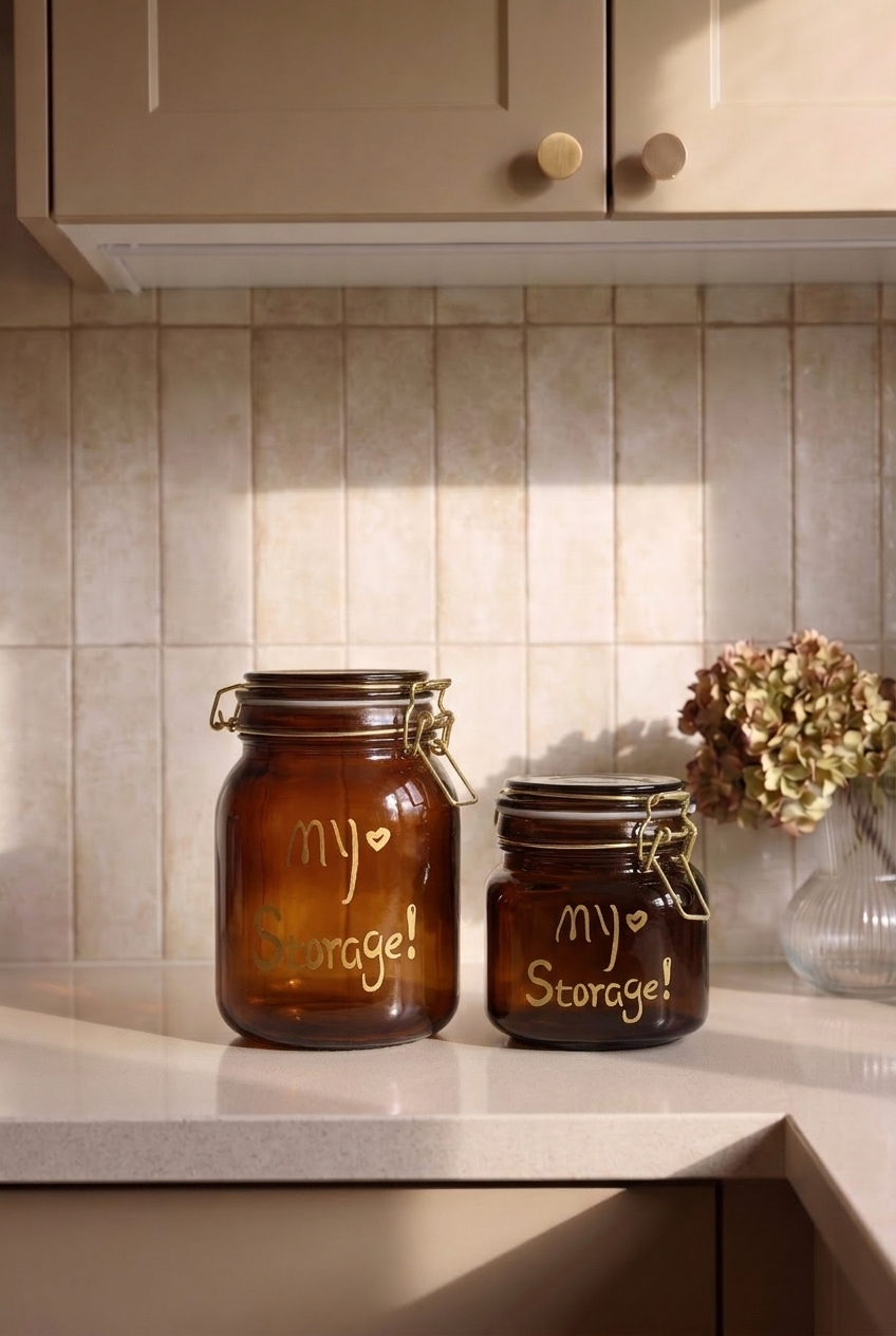 2'li Kilitli Cam Kavanoz Seti 1000 ML + 750 ML | Sızdırmaz Contalı Kapaklı | Kalın Cam Erzak Saklama Kavanozu | Paslanmaz Çelik Kilit Mekanizmalı Dekoratif Saklama Kabı