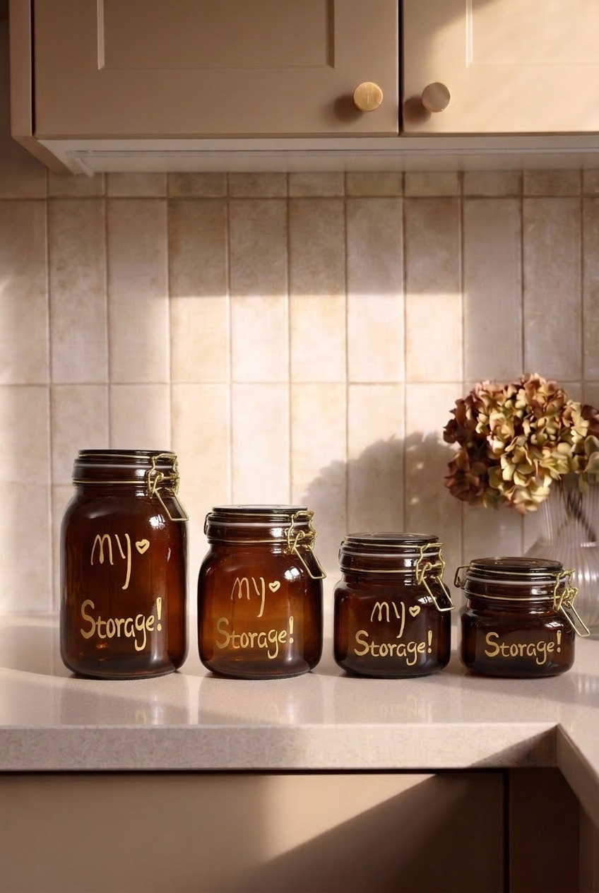 4'lü Kilitli Cam Kavanoz Seti 1500 ML + 1000 ML + 750 ML + 500 ML | Sızdırmaz Contalı Kapaklı | Kalın Cam Erzak Saklama Kavanozu | Paslanmaz Çelik Kilit Mekanizmalı Dekoratif Saklama Kabı