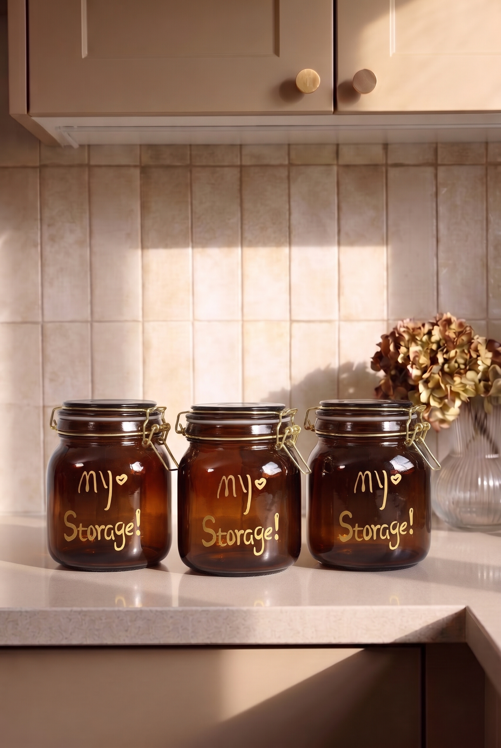 3'lü 1000 ML Amber Cam Kavanoz Kilitli Kapaklı Contalı Saklama Kavanozu Seti | Paslanmaz Çelik Mandallı Kapak | Kalın Cam Hava Geçirmez Erzak Kahve Baharat Bakliyat Saklama Kabı