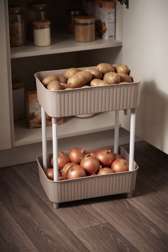 2 Katlı Plastik Düzenleyici Raf Cappuccino | Mutfak Dolap İçi Raf | Banyo Rafı | Masa Altı Organizer | Çok Amaçlı Saklama Düzenleyici 30x17,5x40,5 cm