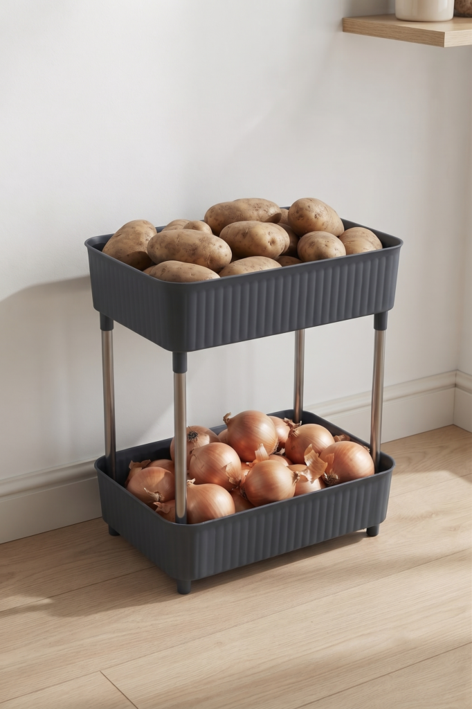 2 Katlı Plastik Düzenleyici Raf Füme | Mutfak Dolap İçi Raf | Banyo Rafı | Masa Altı Organizer | Çok Amaçlı Saklama Düzenleyici 30x17,5x40,5 cm