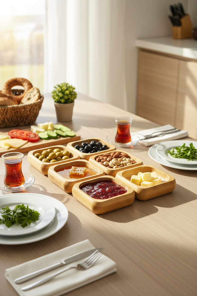 6'lı Bambu Kare Çerezlik Kase Seti 10x10 cm – Doğal Ahşap Sunum Kasesi – Kahvaltılık, Sosluk, Mezelik, Çerezlik ve Atıştırmalık Sunumluk