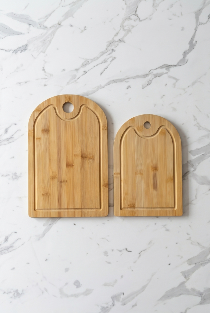 2'li Kemerli Oluklu Bambu Kesme Tahtası Seti 22x32 cm & 18x28 cm – Doğal Bambu Kesme Panosu, Meyve Sebze Et Ekmek Doğrama ve Sunum Tahtası