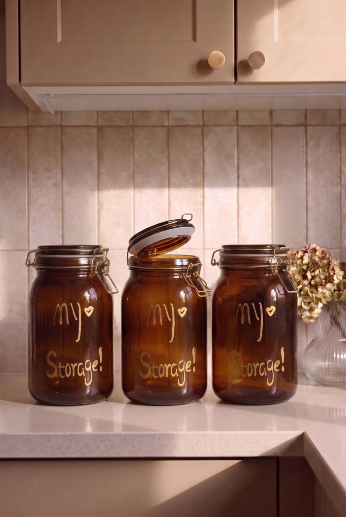 3'lü 1500 ML Kilitli Kapaklı Contalı Amber Cam Kavanoz Seti – Paslanmaz Çelik Mandallı Hava Geçirmez Kalın Cam Saklama Kavanozu – Kahve Çay Bakliyat Erzak Kavanozu 11,5x11,5x20 cm