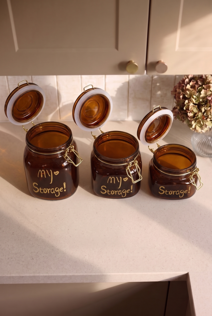 3'lü Kilitli Cam Kavanoz Seti 1000 ML + 750 ML + 500 ML | Sızdırmaz Contalı Kapaklı | Kalın Cam Erzak Saklama Kavanozu | Paslanmaz Çelik Kilit Mekanizmalı Dekoratif Saklama Kabı