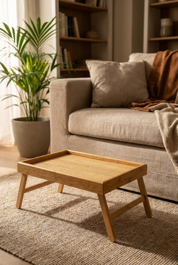 Bambu Ayaklı Keyif Sehpası 40x30x19 cm – Katlanabilir Kahvaltı Sehpası, Yatak Sehpası, Laptop Masası, Sunum Tepsisi, Dekoratif Servis Sehpası