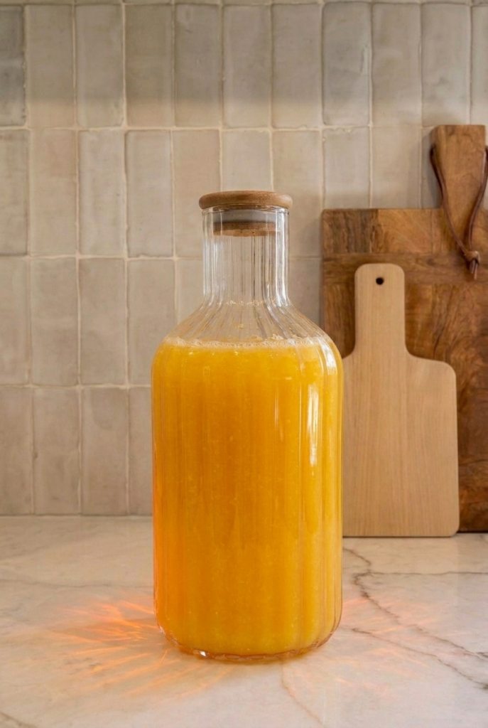 1350 ML Cam Şişe – Ahşap Kapaklı Cam Sürahi – Çizgili Borosilikat Cam Şişe – Şeffaf Cam Su Şişesi – Mutfak İçecek Şişesi 11x25 cm