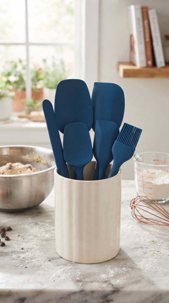 6'lı Mavi Silikon Spatula Seti | Isıya Dayanıklı Pasta Kek Hamur Kazıyıcı ve Silikon Fırça Seti | Yapışmaz Tencere Tava Uyumlu Mutfak Gereçleri