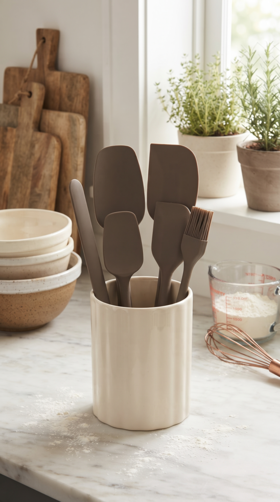 6'lı Kahverengi Silikon Spatula Seti | Isıya Dayanıklı Pasta Kek Hamur Kazıyıcı ve Silikon Fırça Seti | Yapışmaz Tencere Tava Uyumlu Mutfak Gereçleri