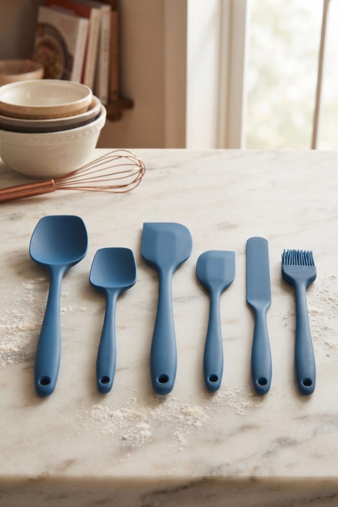 6'lı Mavi Silikon Spatula Seti | Isıya Dayanıklı Pasta Kek Hamur Kazıyıcı ve Silikon Fırça Seti | Yapışmaz Tencere Tava Uyumlu Mutfak Gereçleri