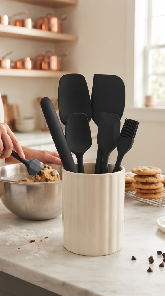 6'lı Siyah Silikon Spatula Seti | Isıya Dayanıklı Pasta Kek Hamur Kazıyıcı ve Fırça Seti | Yapışmaz Tencere Tava Uyumlu Mutfak Gereçleri