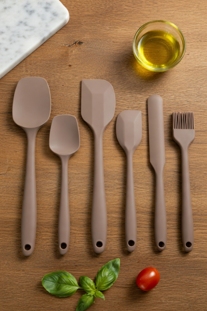 6'lı Kahverengi Silikon Spatula Seti | Isıya Dayanıklı Pasta Kek Hamur Kazıyıcı ve Silikon Fırça Seti | Yapışmaz Tencere Tava Uyumlu Mutfak Gereçleri