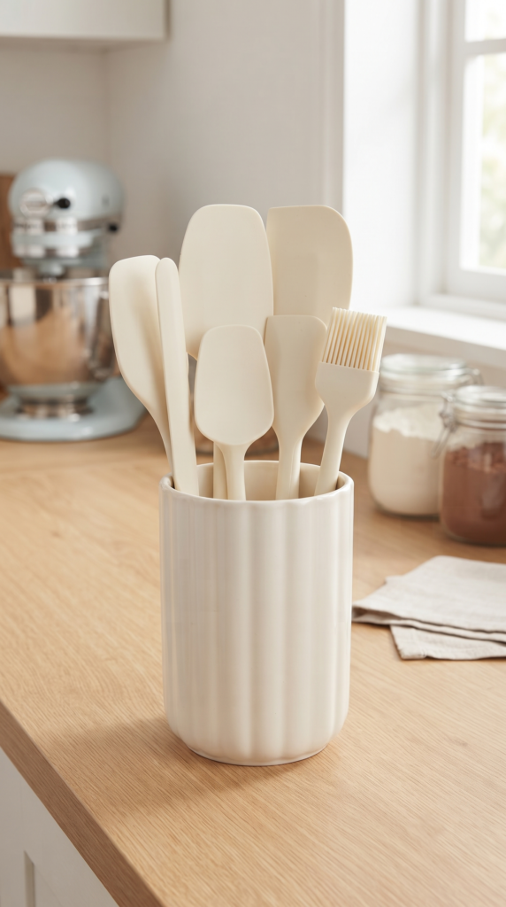 6'lı Beyaz Silikon Spatula Seti | Isıya Dayanıklı Silikon Mutfak Gereçleri | Hamur Kazıyıcı, Pasta Spatulası ve Silikon Fırça | Yapışmaz Tencere Tava Uyumlu