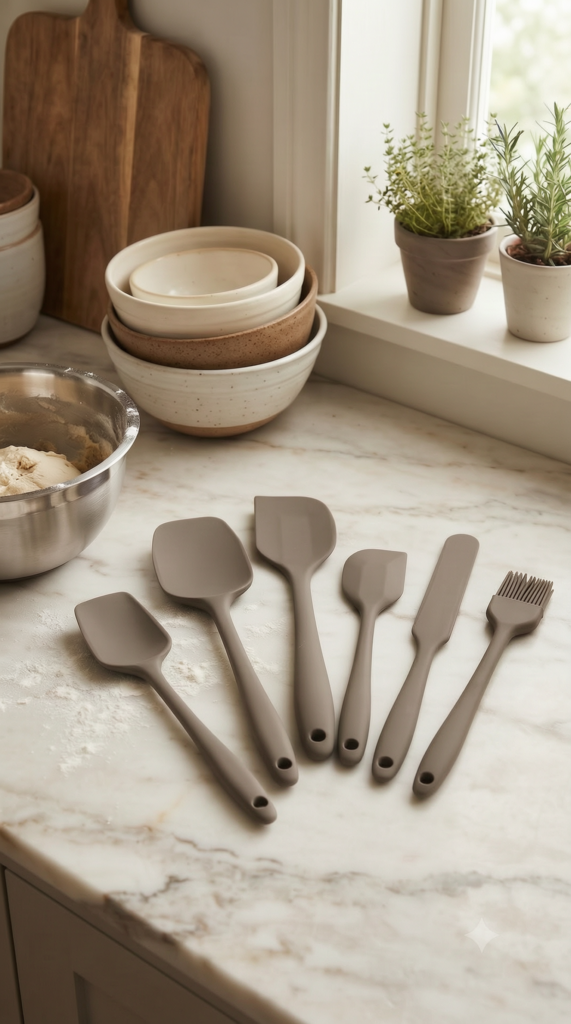6'lı Kahverengi Silikon Spatula Seti | Isıya Dayanıklı Pasta Kek Hamur Kazıyıcı ve Silikon Fırça Seti | Yapışmaz Tencere Tava Uyumlu Mutfak Gereçleri