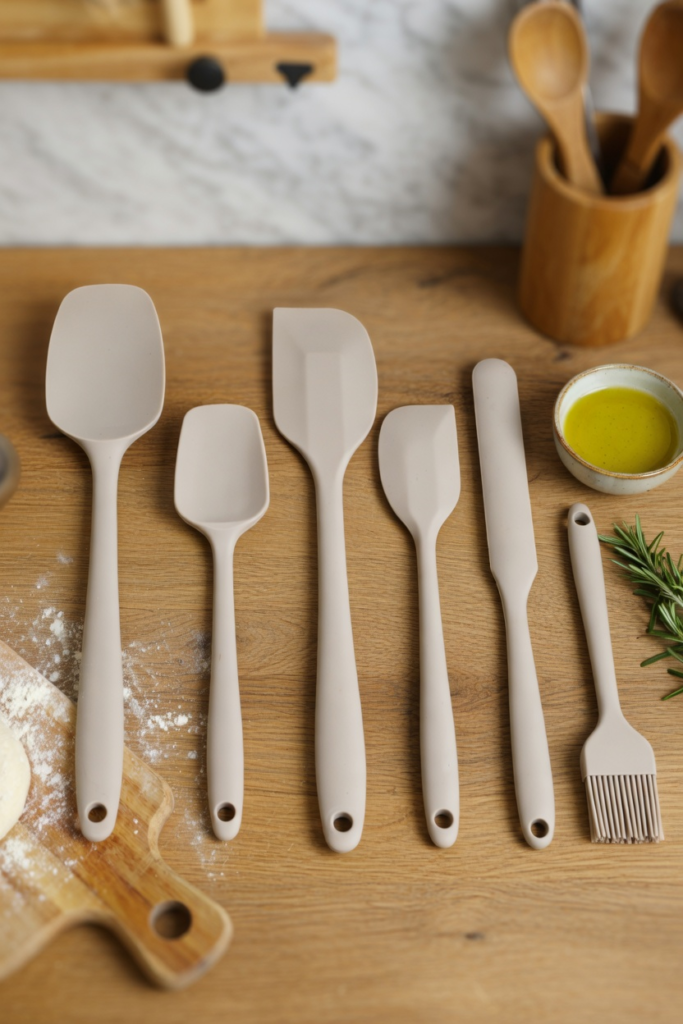 6'lı Bej Silikon Spatula Seti | Isıya Dayanıklı Silikon Mutfak Gereçleri | Hamur Kazıyıcı, Pasta Spatulası, Silikon Fırça | Yapışmaz Tencere ve Tava Uyumlu