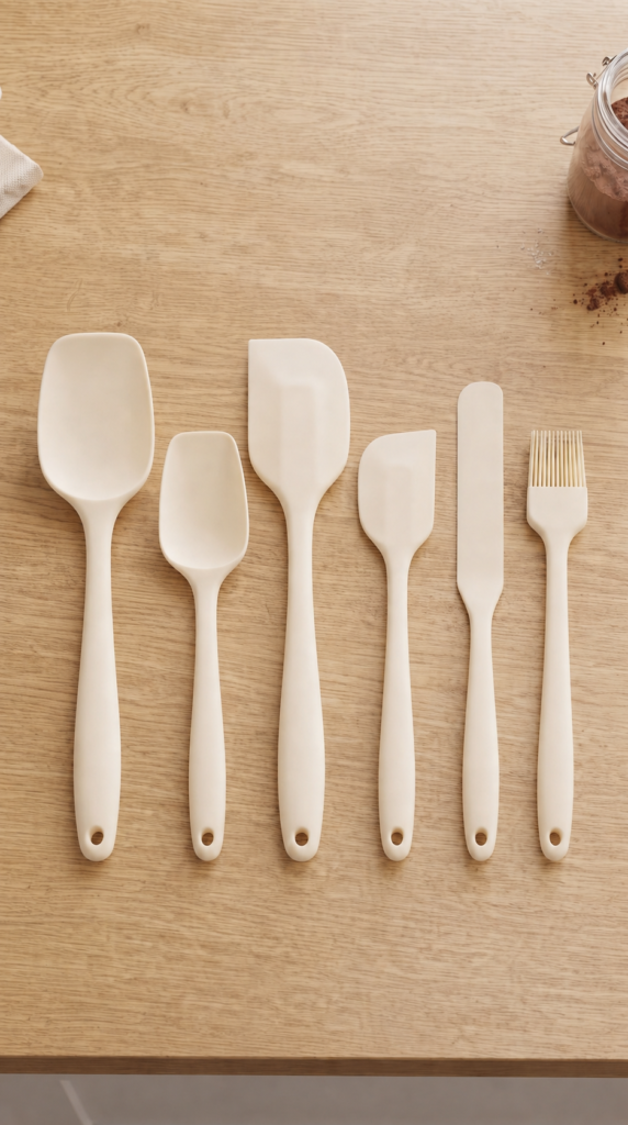 6'lı Beyaz Silikon Spatula Seti | Isıya Dayanıklı Silikon Mutfak Gereçleri | Hamur Kazıyıcı, Pasta Spatulası ve Silikon Fırça | Yapışmaz Tencere Tava Uyumlu