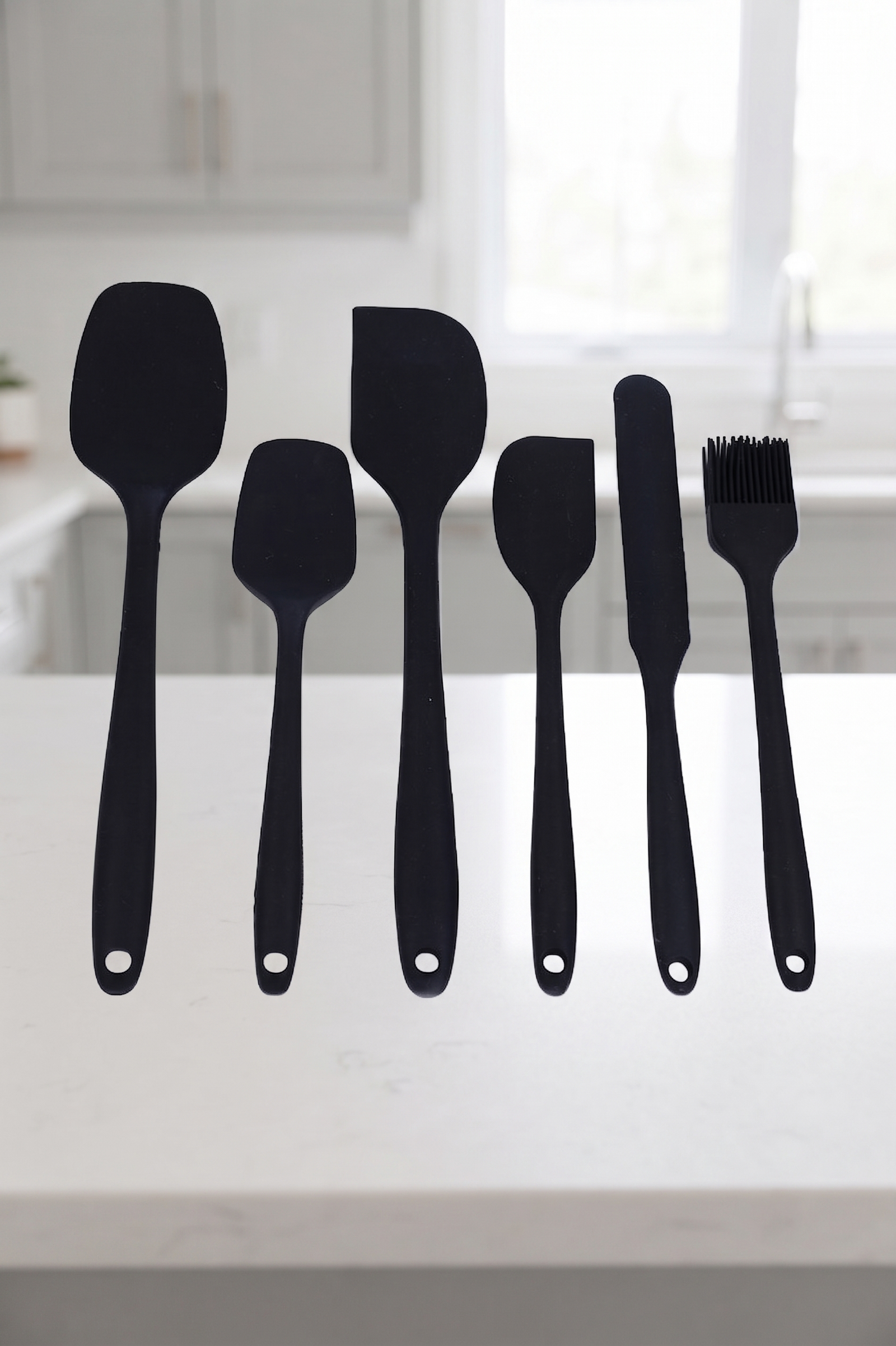 6'lı Siyah Silikon Spatula Seti | Isıya Dayanıklı Pasta Kek Hamur Kazıyıcı ve Fırça Seti | Yapışmaz Tencere Tava Uyumlu Mutfak Gereçleri