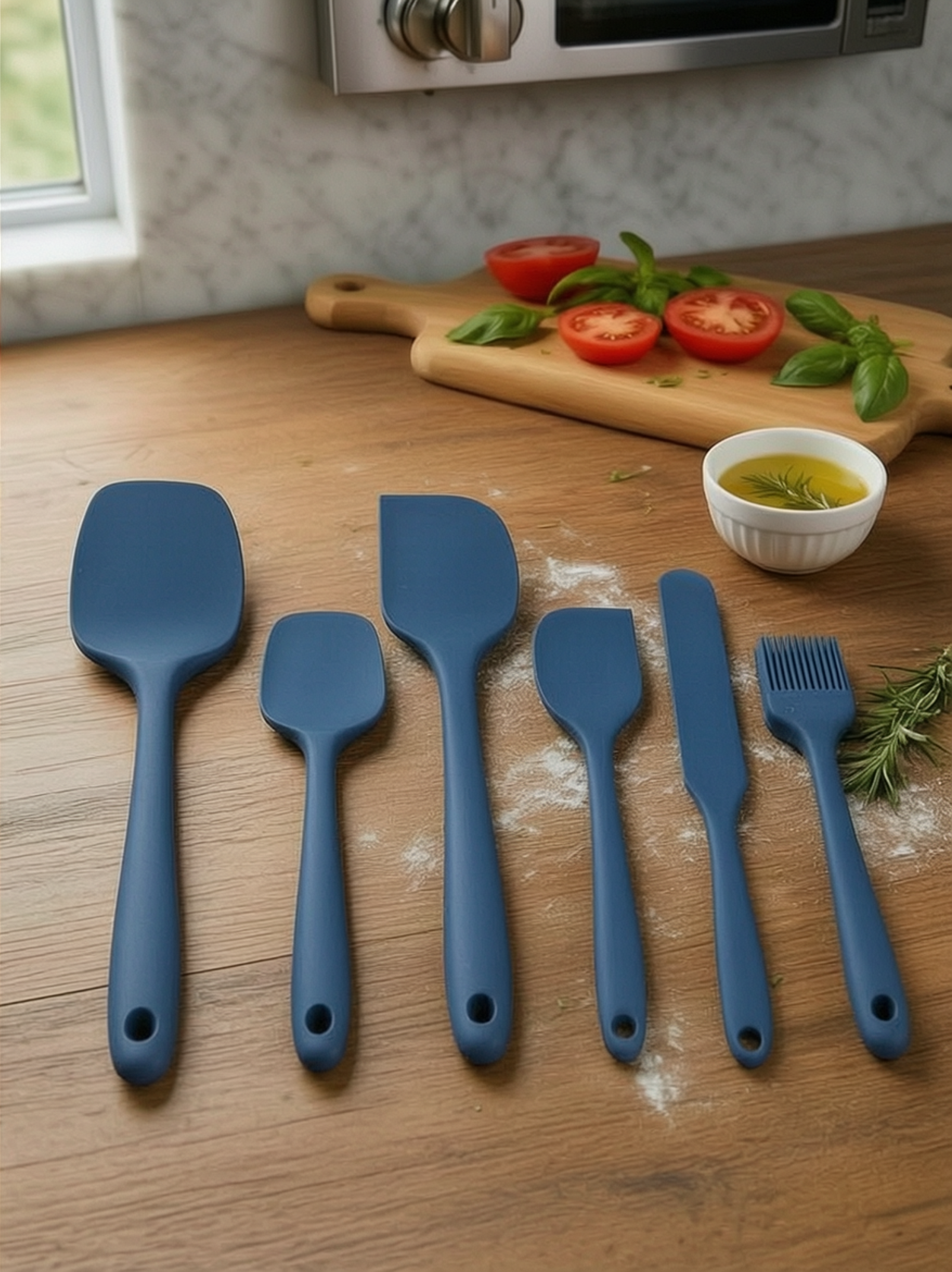 6'lı Mavi Silikon Spatula Seti | Isıya Dayanıklı Pasta Kek Hamur Kazıyıcı ve Silikon Fırça Seti | Yapışmaz Tencere Tava Uyumlu Mutfak Gereçleri