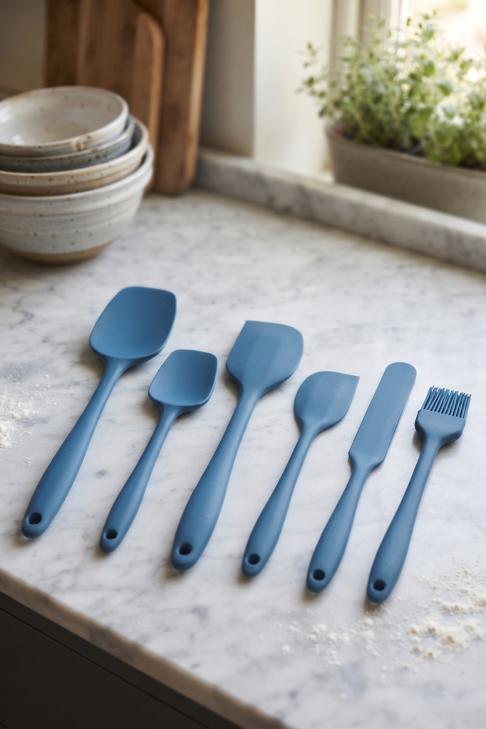 6'lı Mavi Silikon Spatula Seti | Isıya Dayanıklı Pasta Kek Hamur Kazıyıcı ve Silikon Fırça Seti | Yapışmaz Tencere Tava Uyumlu Mutfak Gereçleri